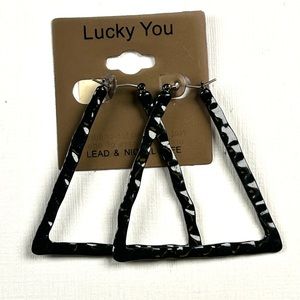 New Lucky You Large Metal Black Triangle Earrings